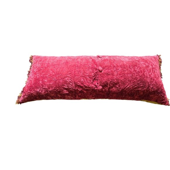 Vintage Boho Decorative Pillow 37"x15" Velvet & Brocade Floral Red & Yellow - Picture 2 of 2